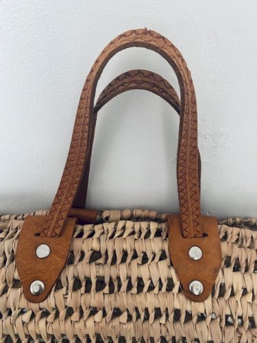 Panier Cabas en Paille Tressée Anses Cuir Style Bohème Chic
