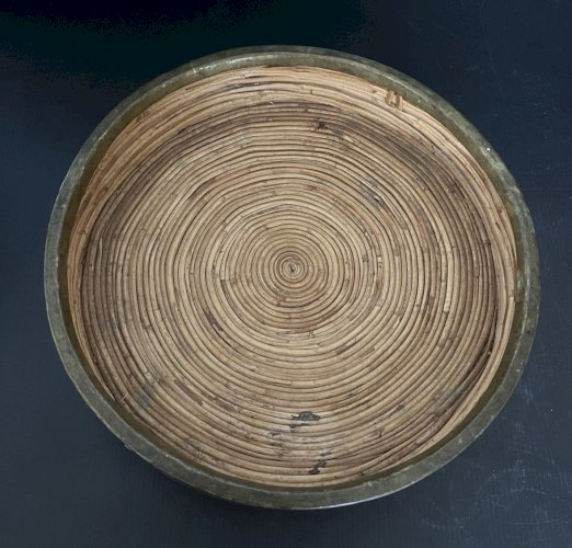 panier coupe rotin cerclage laiton  dlg Gabriella Crespi vintage artisanat