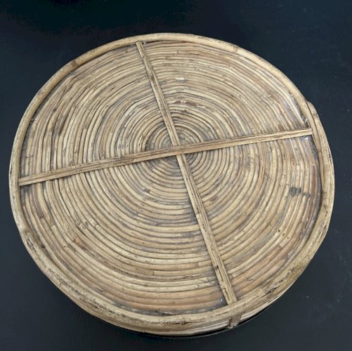panier coupe rotin cerclage laiton  dlg Gabriella Crespi vintage artisanat