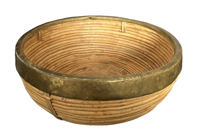 panier coupe rotin cerclage laiton  dlg Gabriella Crespi vintage artisanat