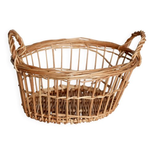 Panier de rangement rond en osier ajouré avec poignées tressées