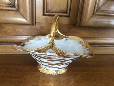 Panier porcelaine de Limoges, ancien décorer main