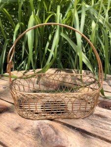 Vintage gold metal bottle carrier basket