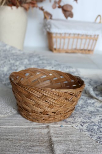 Panier rond vintage en osier naturel – Tressage croisé rustique