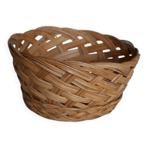 Panier rond vintage en osier naturel – Tressage croisé rustique
