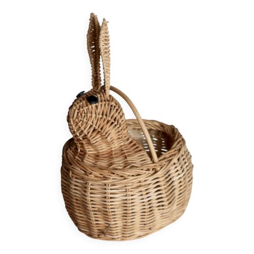Panier vintage en osier en forme de lapin