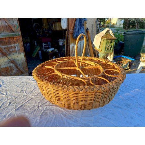 Panier Vintage Porte Bouteilles et Verres Osier