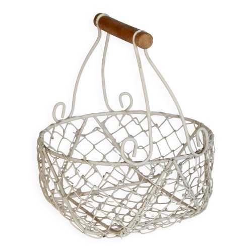 Panière à œufs vintage en métal ivoire avec poignées