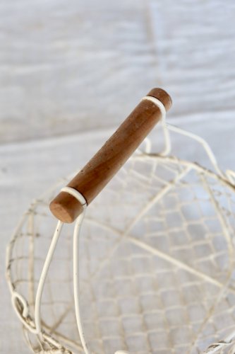 Panière à œufs vintage en métal ivoire avec poignées