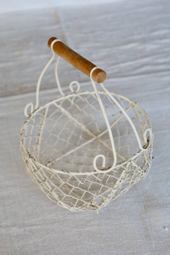 Panière à œufs vintage en métal ivoire avec poignées