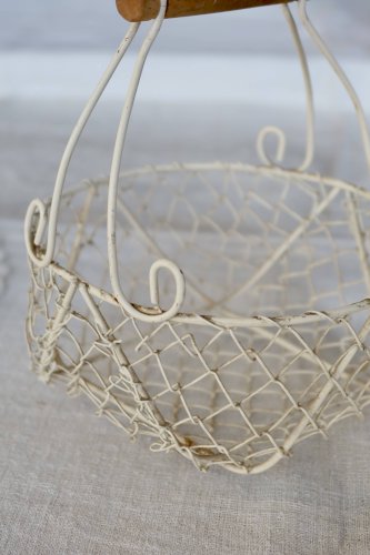 Panière à œufs vintage en métal ivoire avec poignées