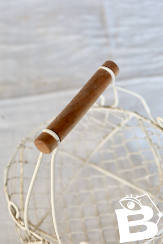 Panière à œufs vintage en métal ivoire avec poignées