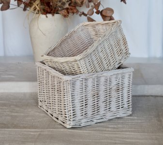 Paniers de rangement vintage en osier blanc