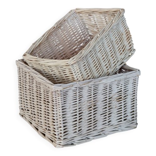Paniers de rangement vintage en osier blanc