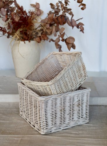 Paniers de rangement vintage en osier blanc