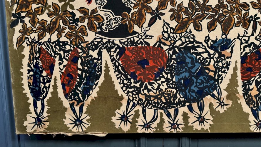 Panneau de tapisserie sur coton par Lurçat 1960 décor d'aquarium L9248