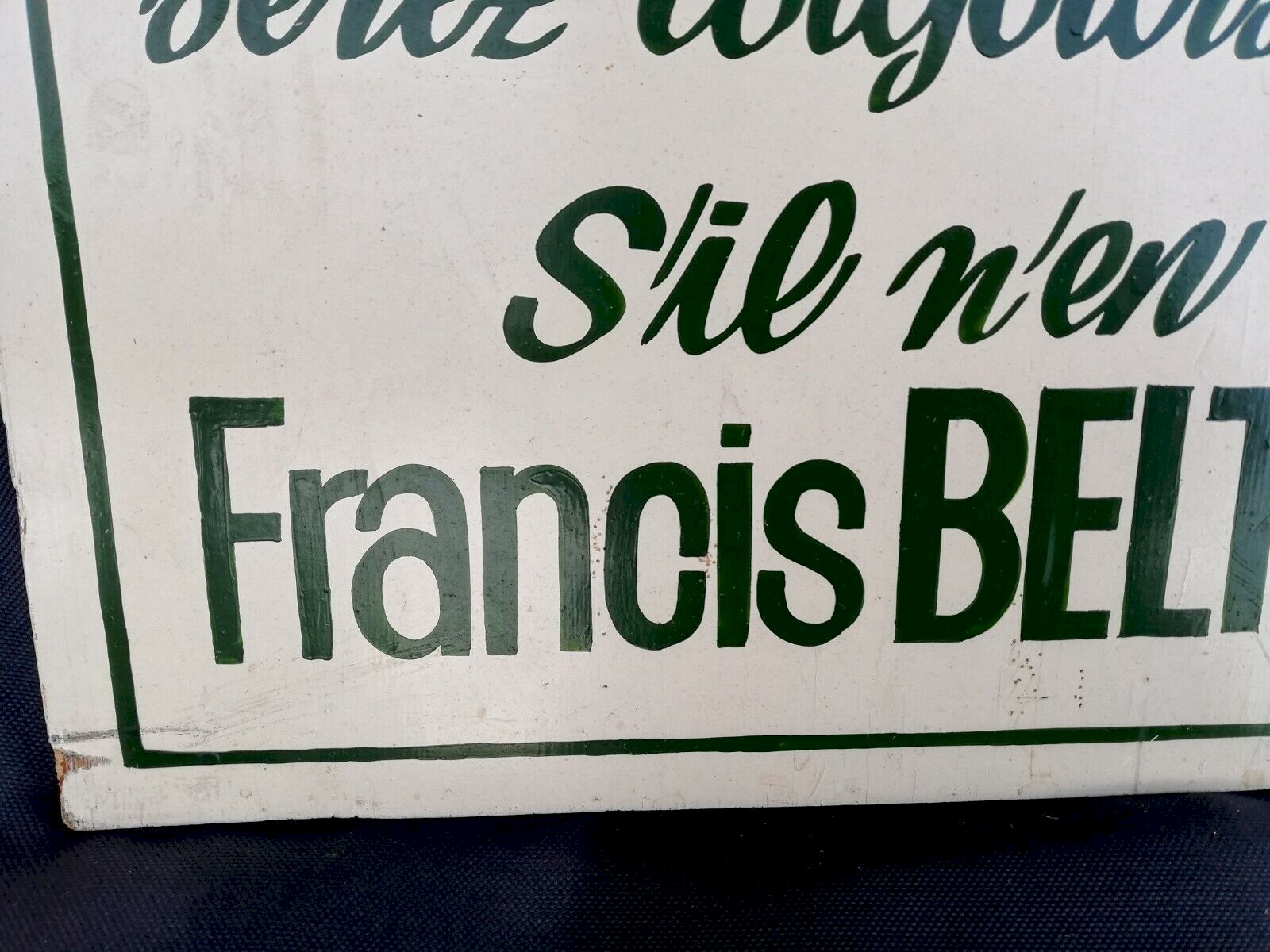 Ancien panneau publicitaire en métal sur châssis bois Multicolore/Vert