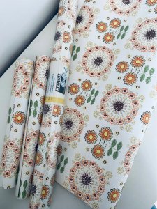 Papier peint Vintage 70s Crown Made in England - Fleurs Oranges