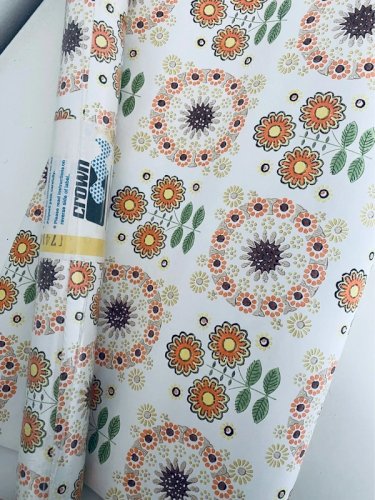 Papier peint Vintage 70s Crown Made in England - Fleurs Oranges