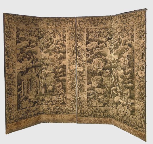 Paravent a quatre panneaux en tapisserie de style XX siècle