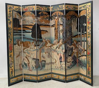 Paravent de style a six panneaux peint XX siècle