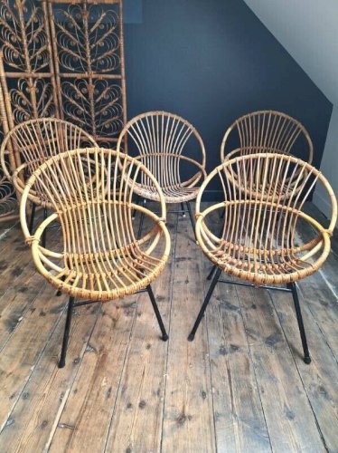 Paravent peacock vintage et sièges coquille rotin