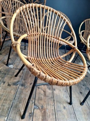 Paravent peacock vintage et sièges coquille rotin