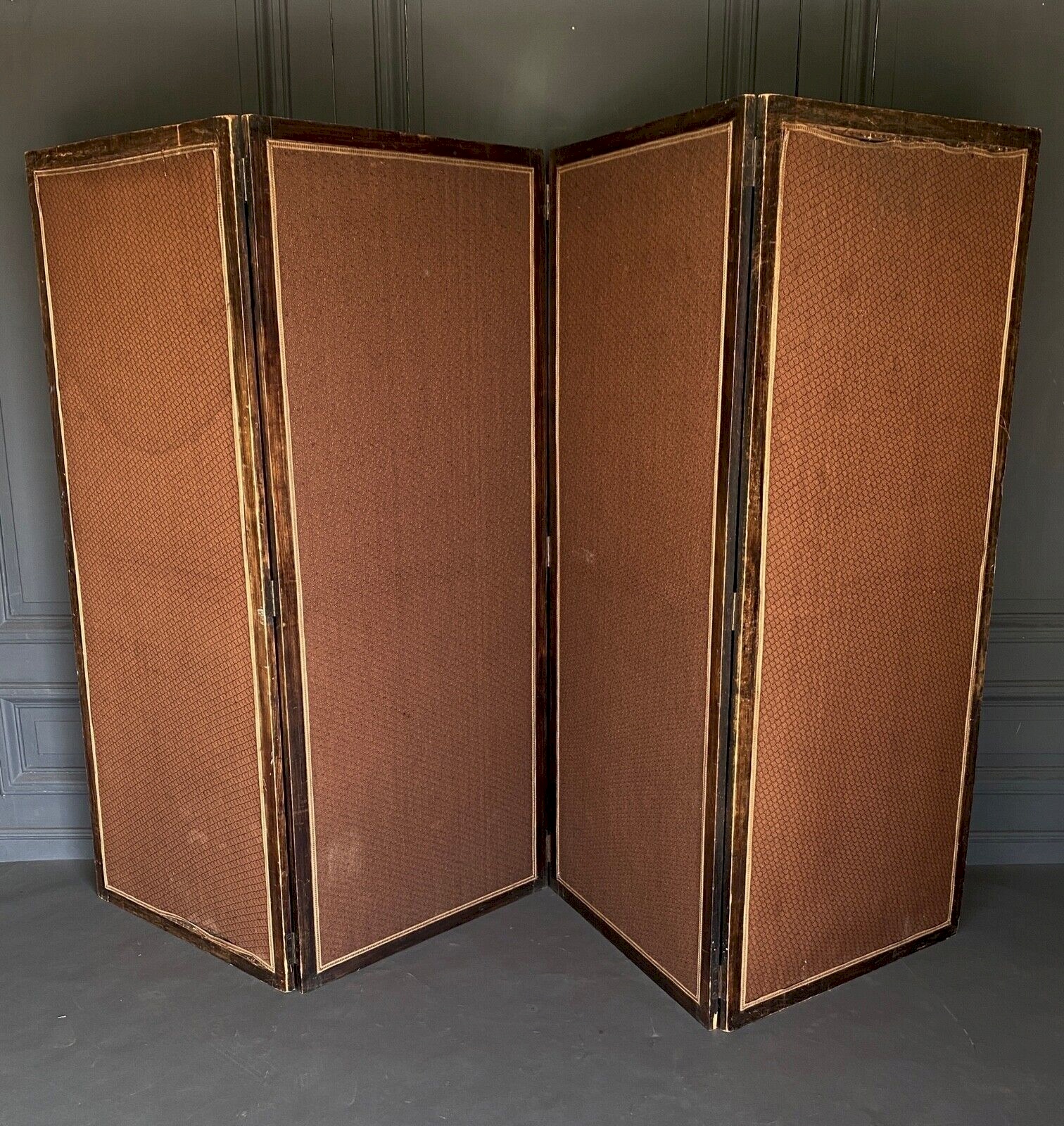 PARAVENT Vintage bois et tissus 4 vantaux - Ameublement