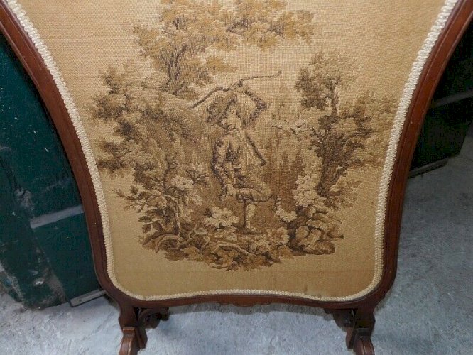 PARE FEU ANCIEN AVEC TAPISSERIE DU XIX ème SIECLE N°1