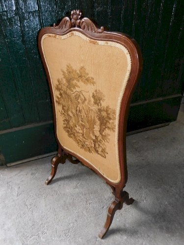 PARE FEU ANCIEN AVEC TAPISSERIE DU XIX ème SIECLE N°1