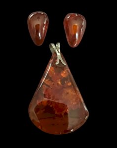 Parure ambre boucles d’oreilles et pendentif sur argent Vintage ancien