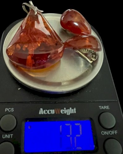 Parure ambre boucles d’oreilles et pendentif sur argent Vintage ancien