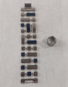Parure, bracelet + bague, Swatch, en métal argenté ^