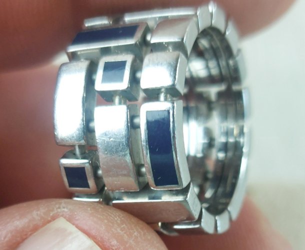 Parure, bracelet + bague, Swatch, en métal argenté ^