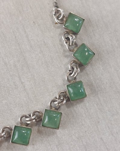 Parure, bracelet + collier, pierres agate, en argent massif