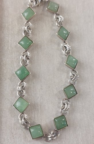 Parure, bracelet + collier, pierres agate, en argent massif