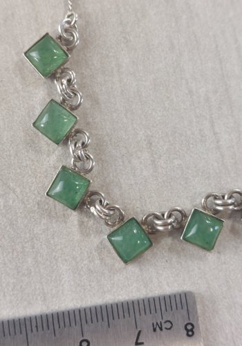 Parure, bracelet + collier, pierres agate, en argent massif