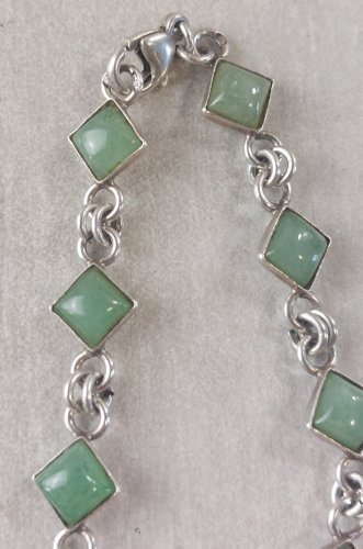 Parure, bracelet + collier, pierres agate, en argent massif