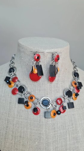 Parure Collier, boucles doreilles ( Taratata ) émaillé