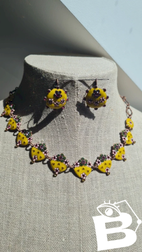 Parure Collier, boucles doreilles ( Taratata ) émaillé