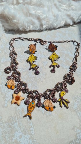 Parure Collier, boucles doreilles ( Taratata ) émaillé