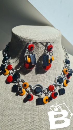 Parure Collier, boucles doreilles ( Taratata ) émaillé