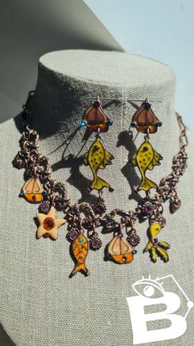 Parure Collier, boucles doreilles ( Taratata ) émaillé