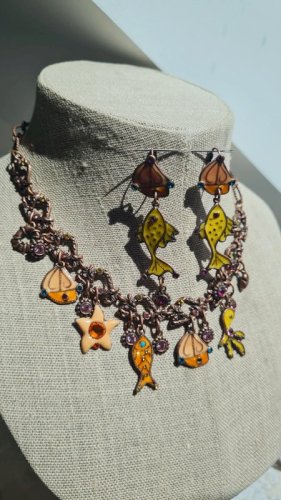 Parure Collier, boucles doreilles ( Taratata ) émaillé