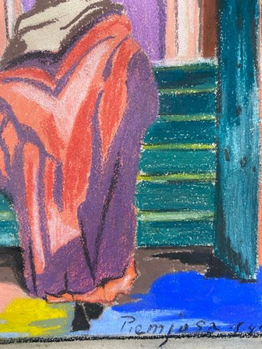 Pastel fauviste signé daté 1941 représentant scène orientaliste Maroc mosquée