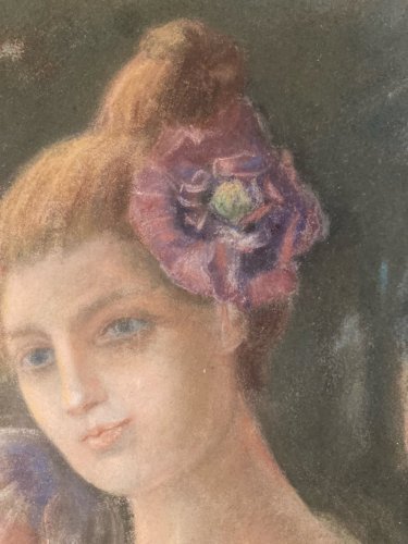 Pastel grand portrait femme Fauve Buste Art 1950 A Identifier Ancien