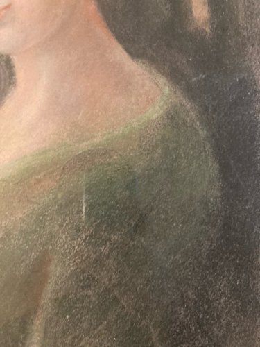 Pastel grand portrait femme Fauve Buste Art 1950 A Identifier Ancien