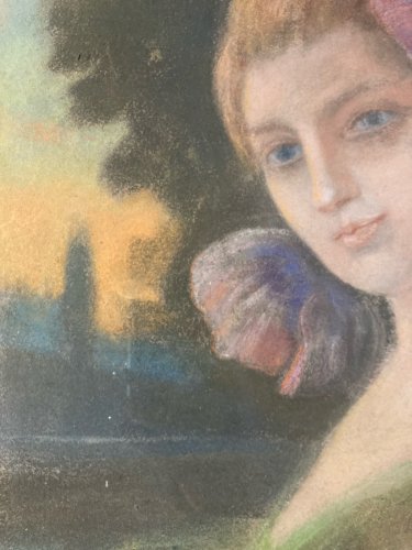 Pastel grand portrait femme Fauve Buste Art 1950 A Identifier Ancien