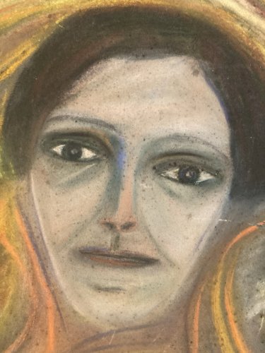 Pastel Sur Papier 1927 Jeanne Kosnick Kloss Art Brut Ancien Portrait