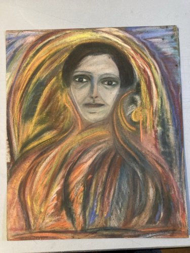 Pastel Sur Papier 1927 Jeanne Kosnick Kloss Art Brut Ancien Portrait
